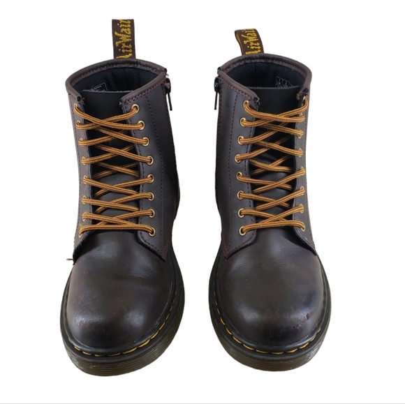 Dr Martens Combat Boots Shoes Girls Junior Sz 2 Brown Leather Softy Lace Up 1460 - Picture 2 of 15